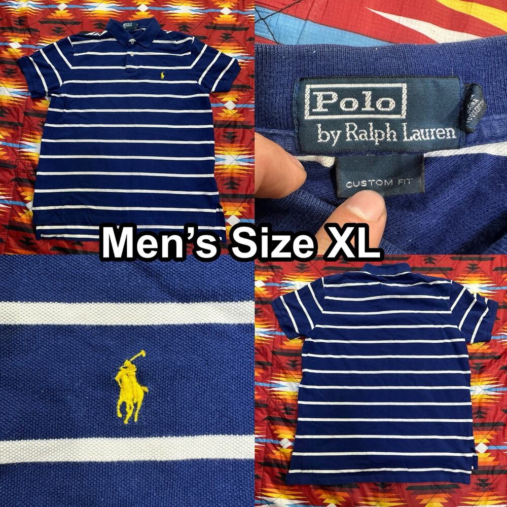 Polo Ralph Lauren Blue Polo Short Sleeve Men’s Size XL Striped Yellow Pony